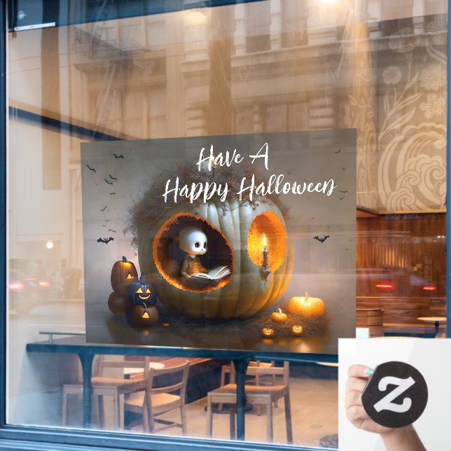 Cute Halloween Pumpkins and Ghost Window Cling (Cafe Window)