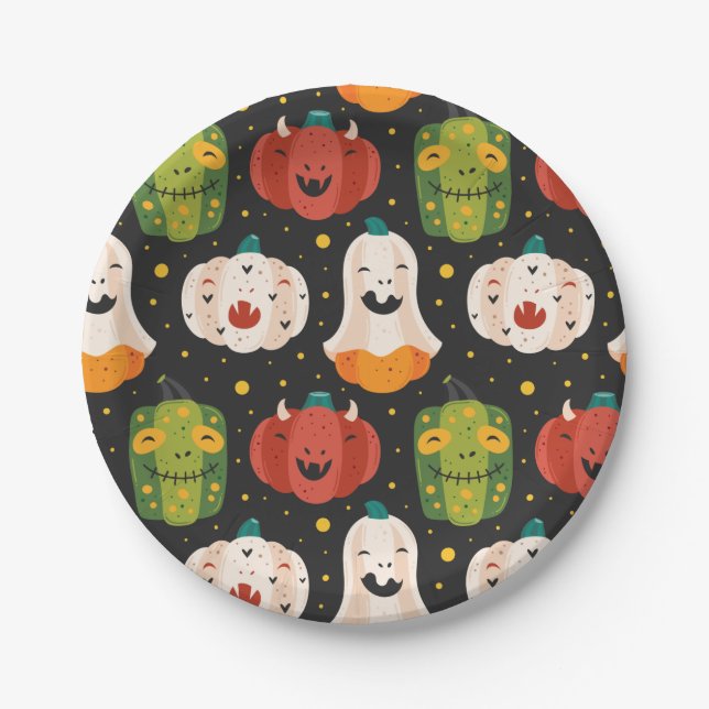 Cute Halloween Pumpkins and Gourds Paper Plate (Front)