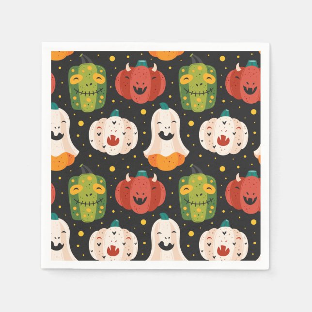 Cute Halloween Pumpkins and Gourds Paper Plate Napkin (Front)