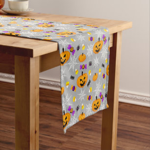 Cute Halloween Pumpkins and Spiders Pattern Short Table Runner