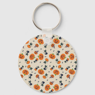 Cute Halloween Pumpkins & Black Cats Pattern Fleec Key Ring