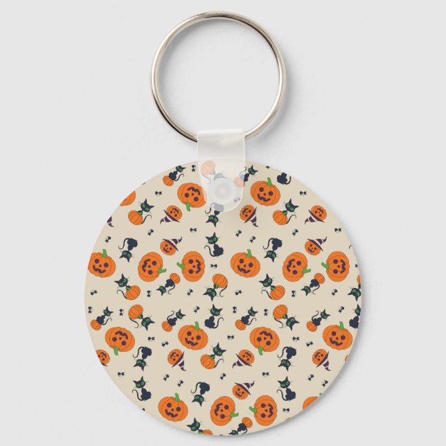 Cute Halloween Pumpkins & Black Cats Pattern Fleec Key Ring (Front)