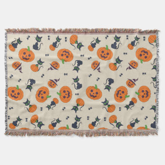 Cute Halloween Pumpkins & Black Cats Pattern Fleec Throw Blanket