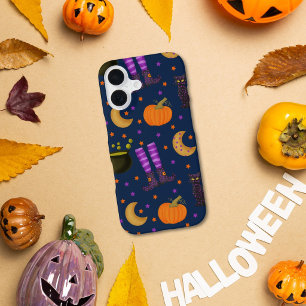 Cute Halloween Pumpkins, Cats, and Moons iPhone 16 Case
