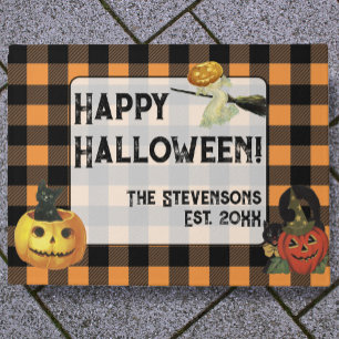 Cute Halloween Pumpkins Custom Family Name Doormat