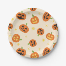 Cute Halloween Pumpkins on Cream Paper Plates