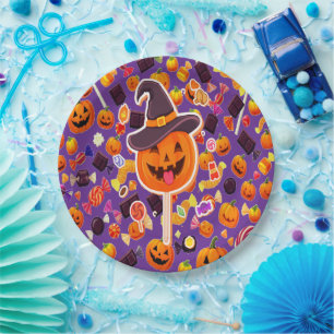 Cute Halloween Pumpkins Paper Plate