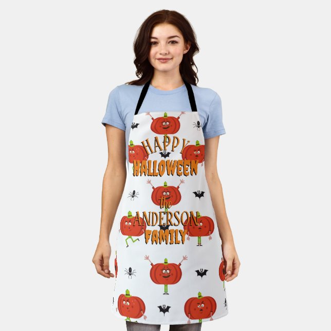 Cute halloween pumpkins, spider & bat pattern apron (Worn)
