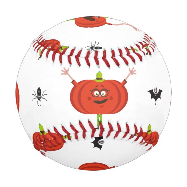 Cute halloween pumpkins, spider & bat pattern baseball (Front)