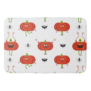 Cute halloween pumpkins, spider & bat pattern bath mat