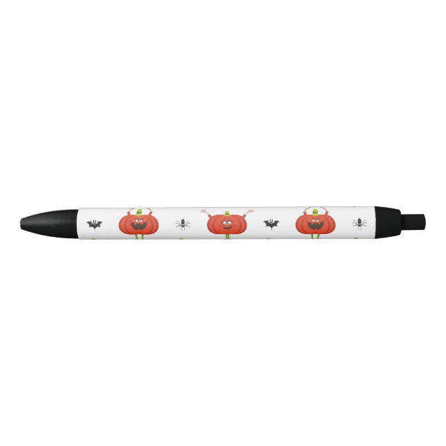 Cute halloween pumpkins, spider & bat pattern black ink pen (Front)