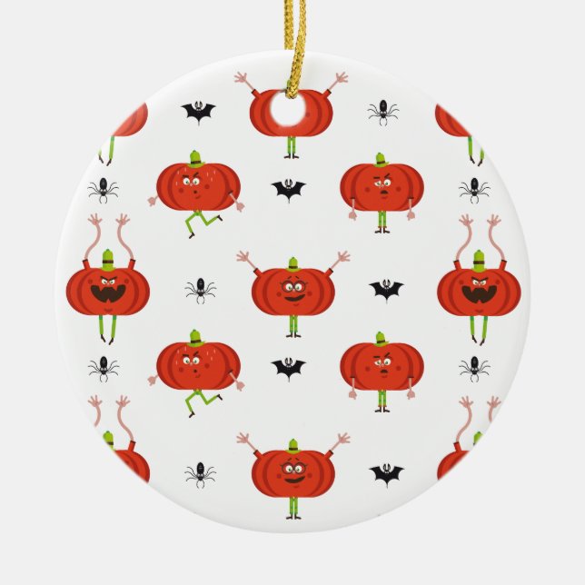 Cute halloween pumpkins, spider & bat pattern ceramic tree decoration (Front)