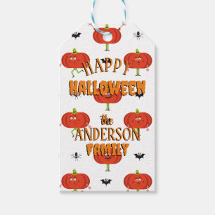 Cute halloween pumpkins, spider & bat pattern gift tags