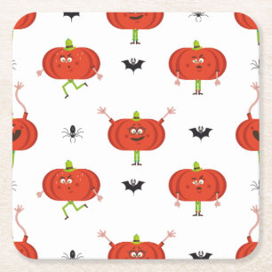 Cute halloween pumpkins, spider & bat pattern square paper coaster