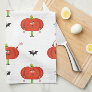 Cute halloween pumpkins, spider & bat pattern tea towel
