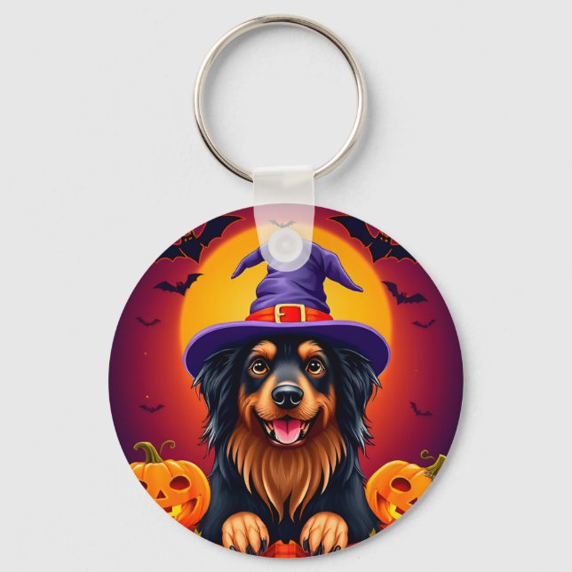 🐶🎃 Cute Halloween Puppy Design 👻✨ Key Ring (Front)