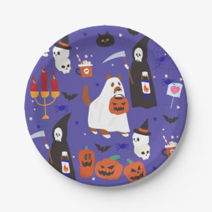 cute halloween puppy dog grim reaper paper plate