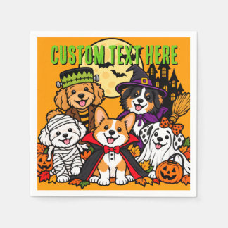 Cute Halloween Pups Orange Custom Napkin
