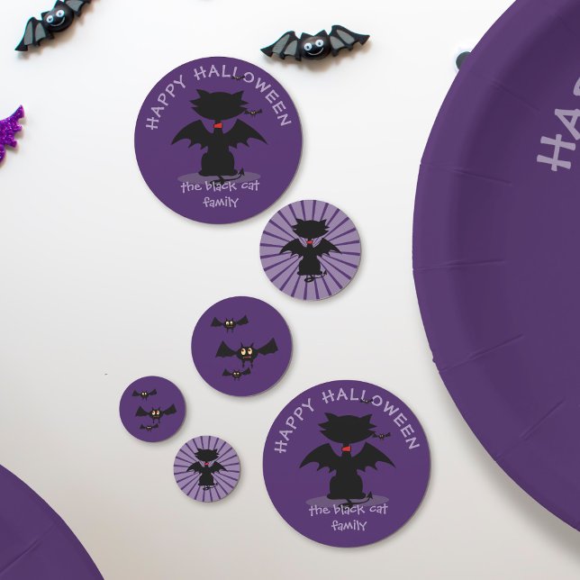 Cute Halloween Purple Black Cat Bat Custom Family Confetti (Cute Halloween confetti to sprinkle on your party table. Just add your name )