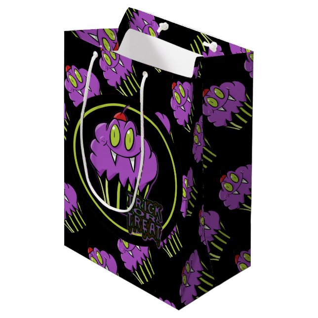 Cute Halloween Purple Vampire Cupcake Gift Bag (Front Angled)