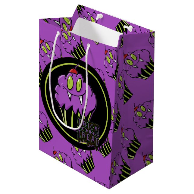 Cute Halloween Purple Vampire Cupcake Gift Bag 2 (Front Angled)
