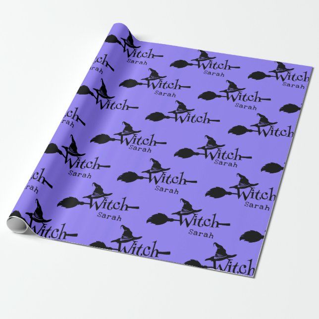 Cute Halloween Purple Witch Wrapping Paper (Unrolled)
