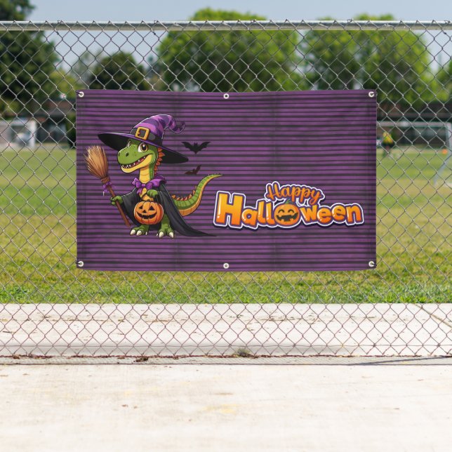 Cute Halloween Raptor/Dinosaur Witch Banner (Insitu)