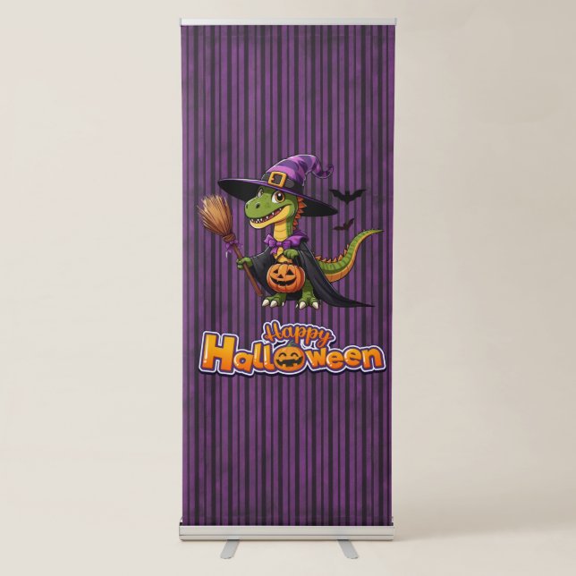 Cute Halloween Raptor/Dinosaur Witch Retractable Banner (Front)