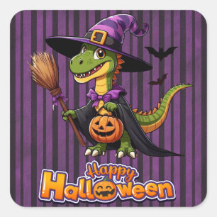 Cute Halloween Raptor/Dinosaur Witch Square Sticker