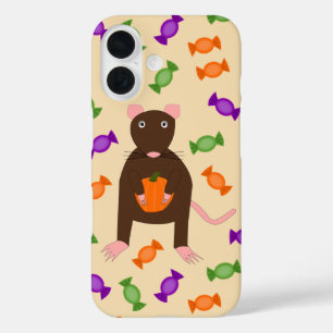 Cute Halloween Rat and Pumpkin iPhone 16 Case