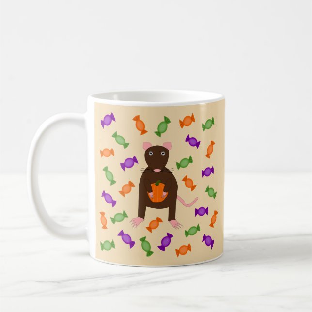 Cute Halloween Rat and Pumpkin Coffee Mug (Left)