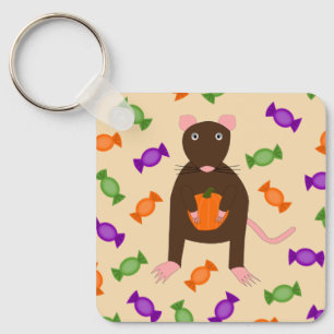 Cute Halloween Rat and Pumpkin Custom Key Ring