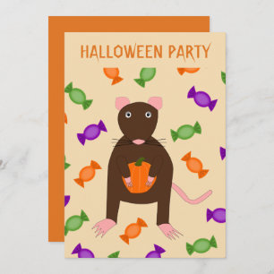 Cute Halloween Rat and Pumpkin Custom Party Invitation