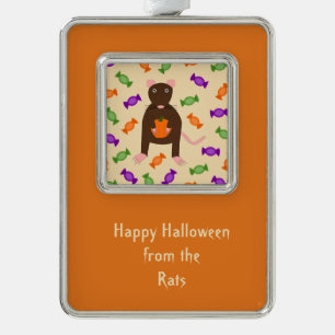 Cute Halloween Rat and Pumpkin Custom Silver Plated Framed Ornament
