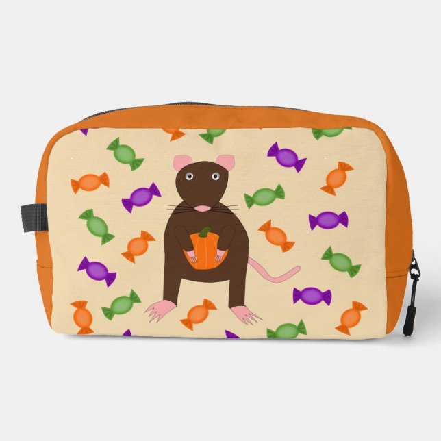 Cute Halloween Rat and Pumpkin Dopp Kit (Front)