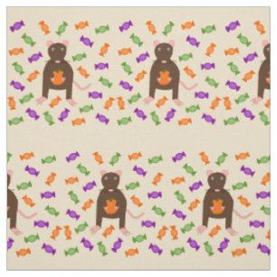 Cute Halloween Rat and Pumpkin Fabric