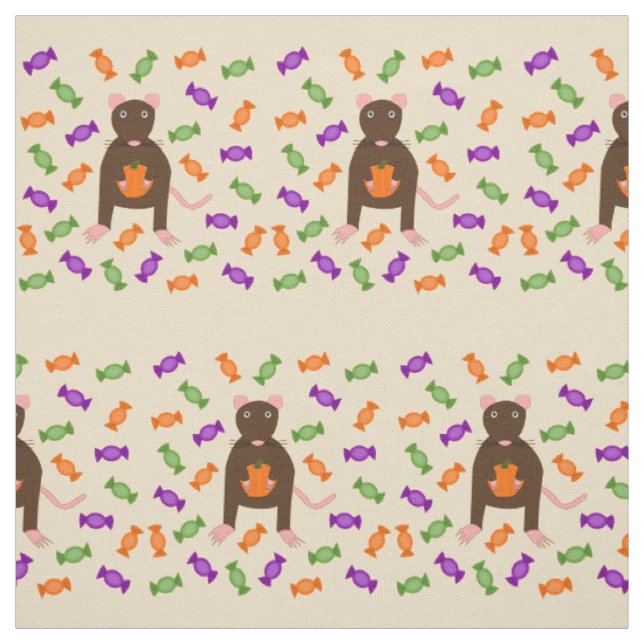 Cute Halloween Rat and Pumpkin Fabric (Swatch)