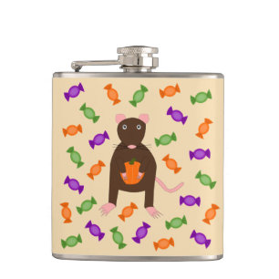 Cute Halloween Rat and Pumpkin Hip Flask