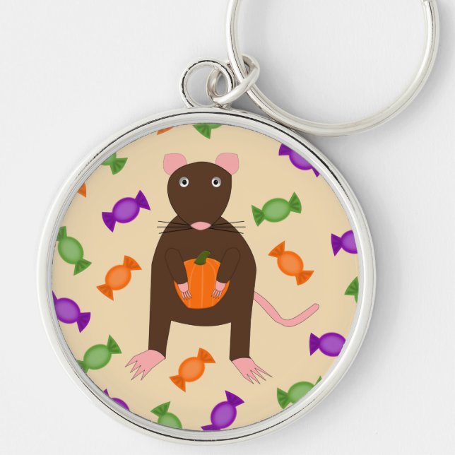 Cute Halloween Rat and Pumpkin Key Ring (Front)