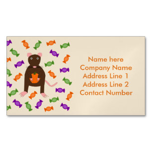 Cute Halloween Rat and Pumpkin Magnetic Business Card