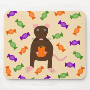 Cute Halloween Rat and Pumpkin Mouse Mat