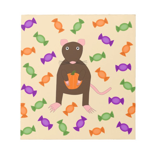 Cute Halloween Rat and Pumpkin Notepad (Front)