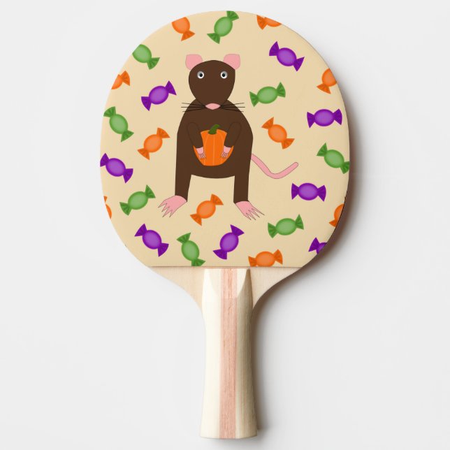 Cute Halloween Rat and Pumpkin Ping Pong Paddle (Front)
