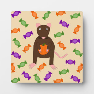 Cute Halloween Rat and Pumpkin Plaque