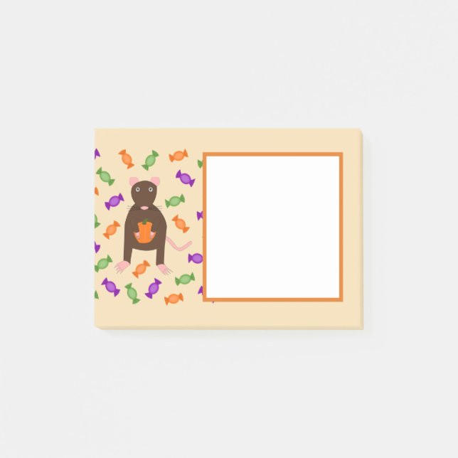 Cute Halloween Rat and Pumpkin Post-it Notes (Front)