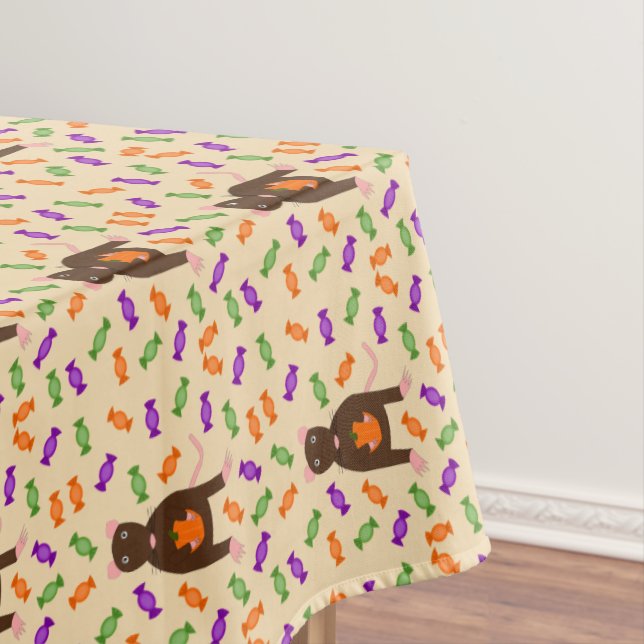 Cute Halloween Rat and Pumpkin Tablecloth (In Situ)