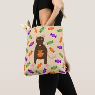 Cute Halloween Rat and Pumpkin Tote Bag