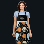 Cute Halloween Repeat Pattern Monogram Apron<br><div class="desc">Fun fall and Halloween themed kid friendly repeat pattern design. Artwork by Valarie Wade. Background colour can be changed. Monogram and Custom Name option. Perfect for some spooky baking kitchen fun!</div>