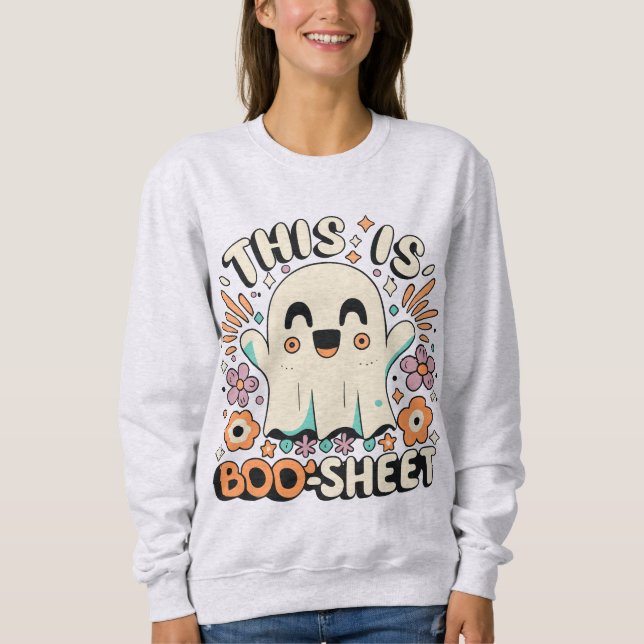 Cute Halloween Retro Groovy Floral Ghost  Sweatshirt (Front)