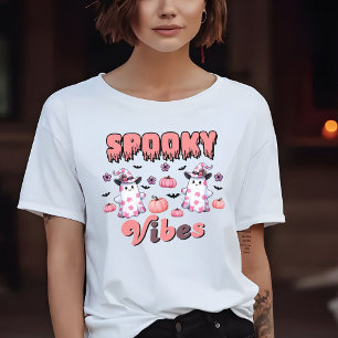 Cute Halloween Retro Spooky Vibes Ghosts Pink T-Shirt